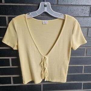 Aritzia Wilfred Free Tie Front Ribbed Butter Yellow Feminine T-Shirt Size XS